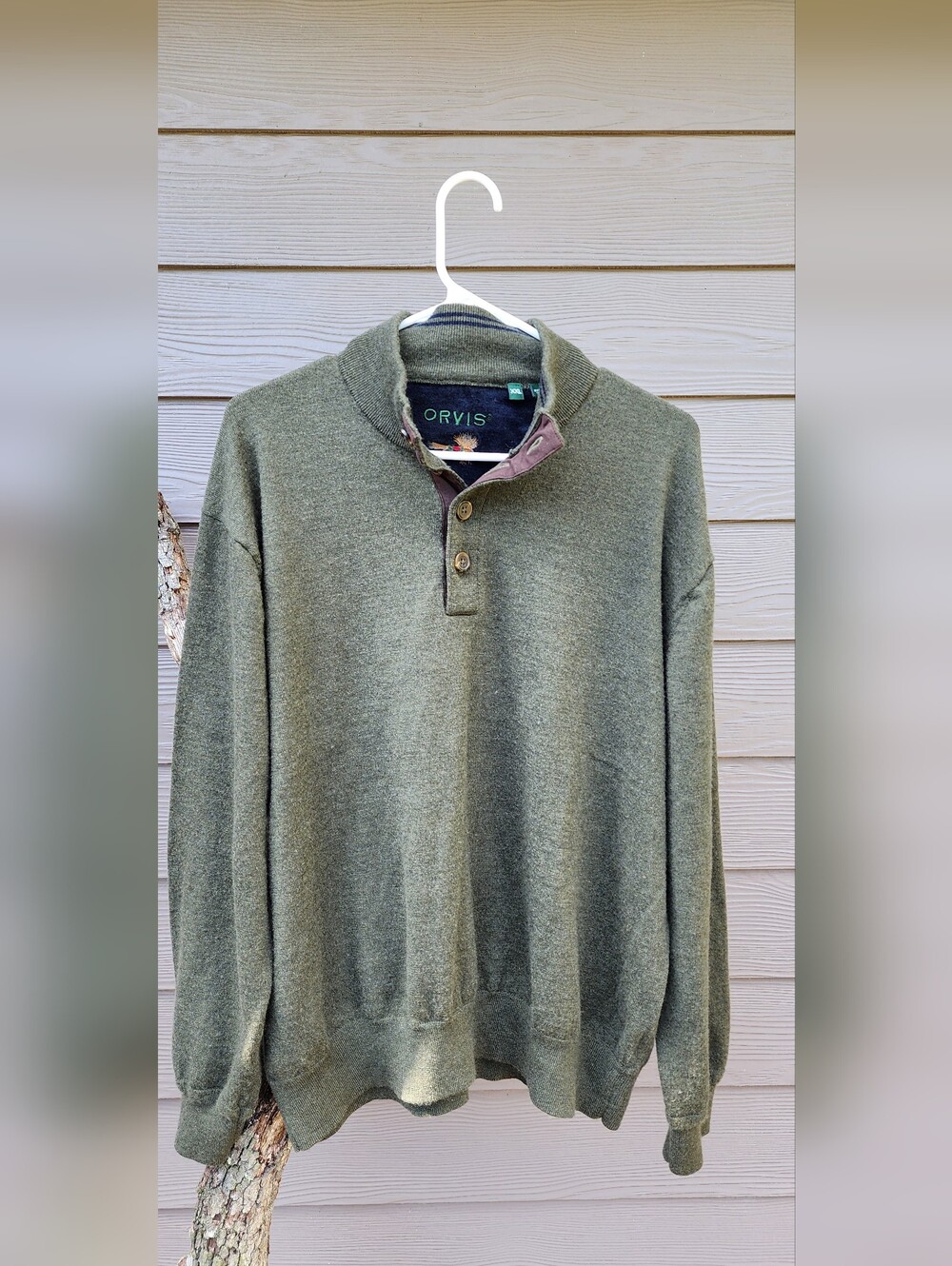 Orvis  Olive Green  100% Merino wool Quarter-Button Sweater